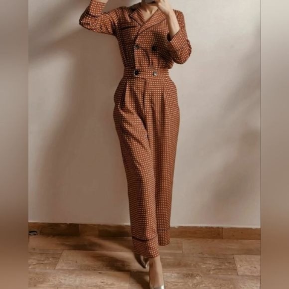 Zara Double Breasted Plaid Jumpsuit,